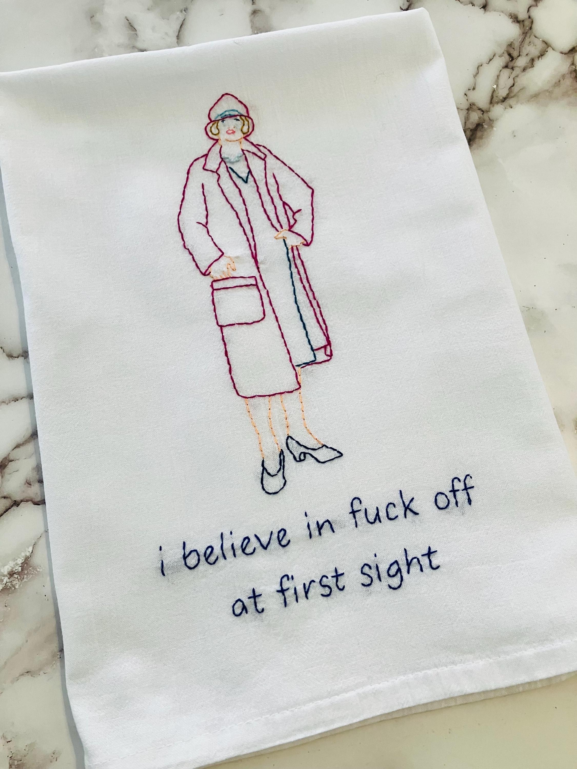 First Sight Hand Embroidered Flour Sack Dish Towel 28x28 - Thumbnail 4