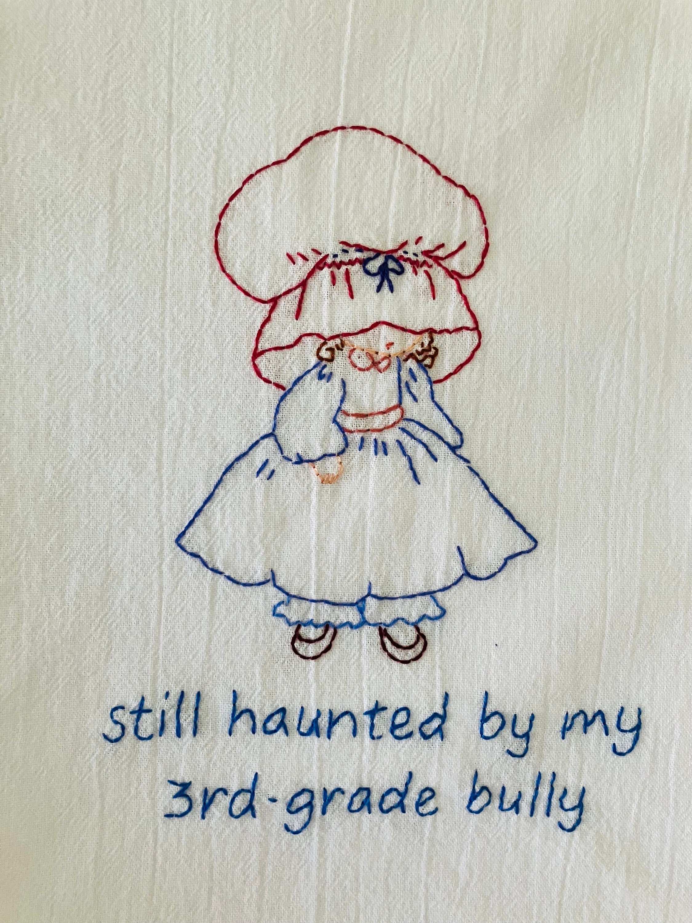 Third Grade Bully  Hand Embroidered Flour Sack Dish Towel 28x28 - Thumbnail 3