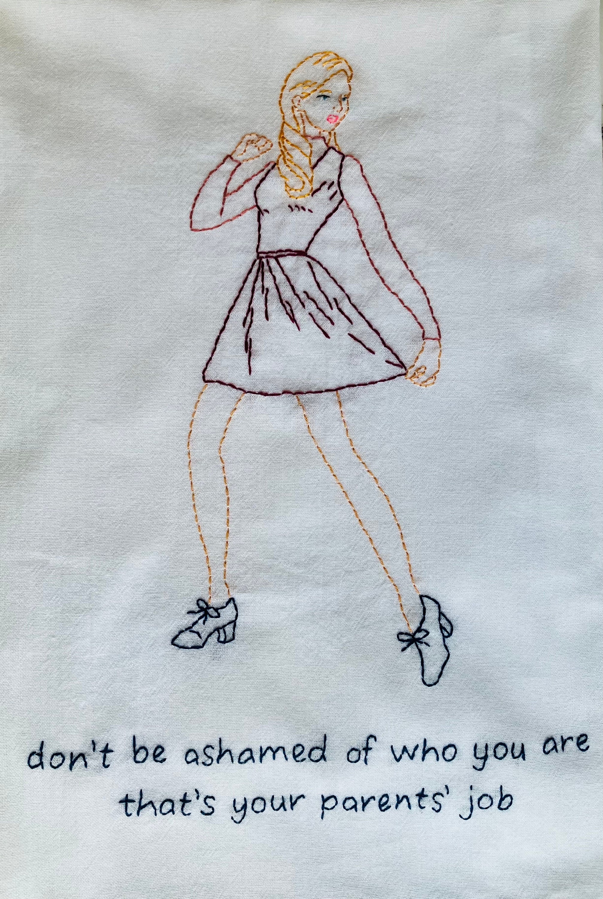 Have No Shame Hand Embroidered Flour Sack Dish Towel 28x28 - Thumbnail 2