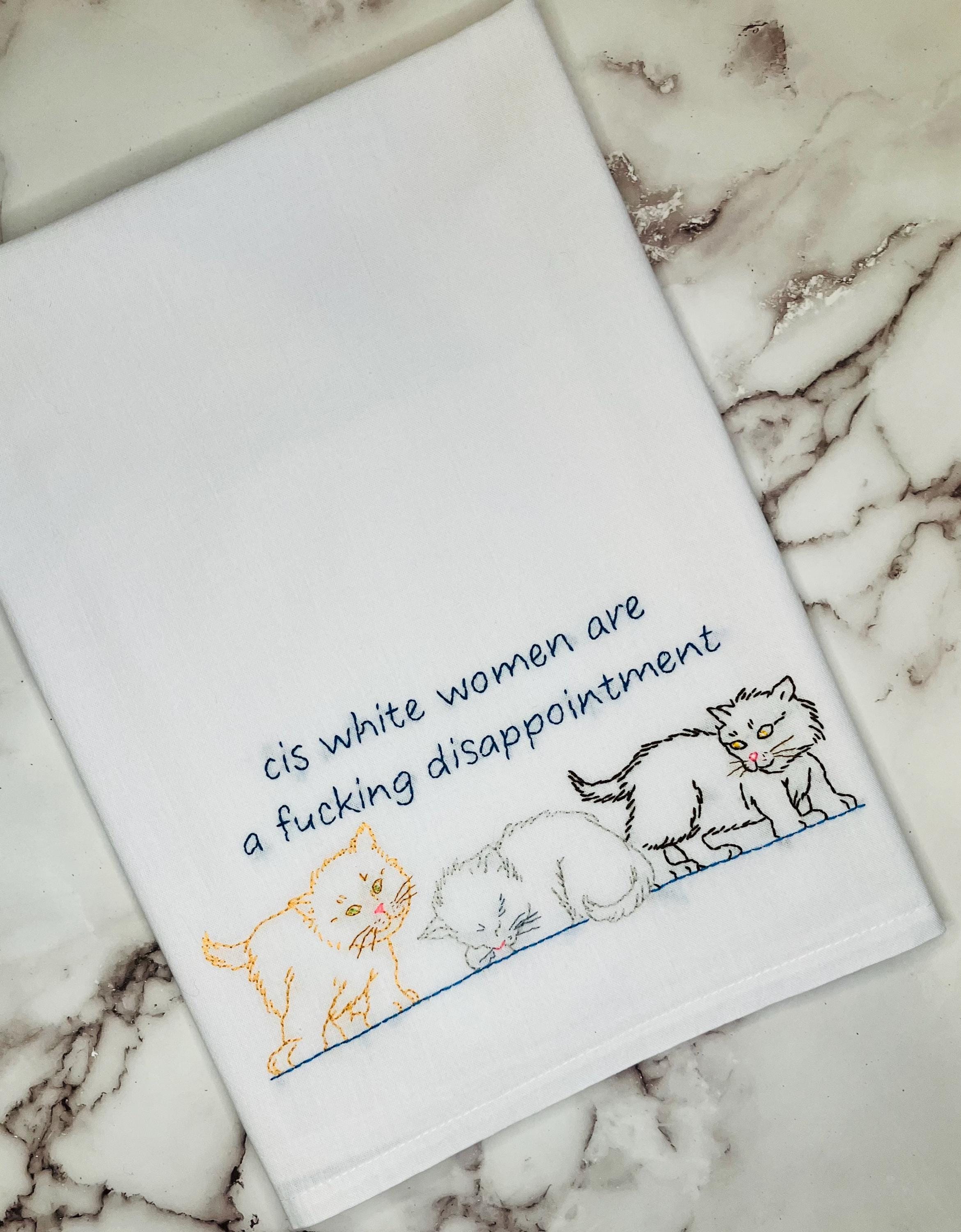 Cis White Women Hand Embroidered Flour Sack Dish Towel 28x28 - Thumbnail 2