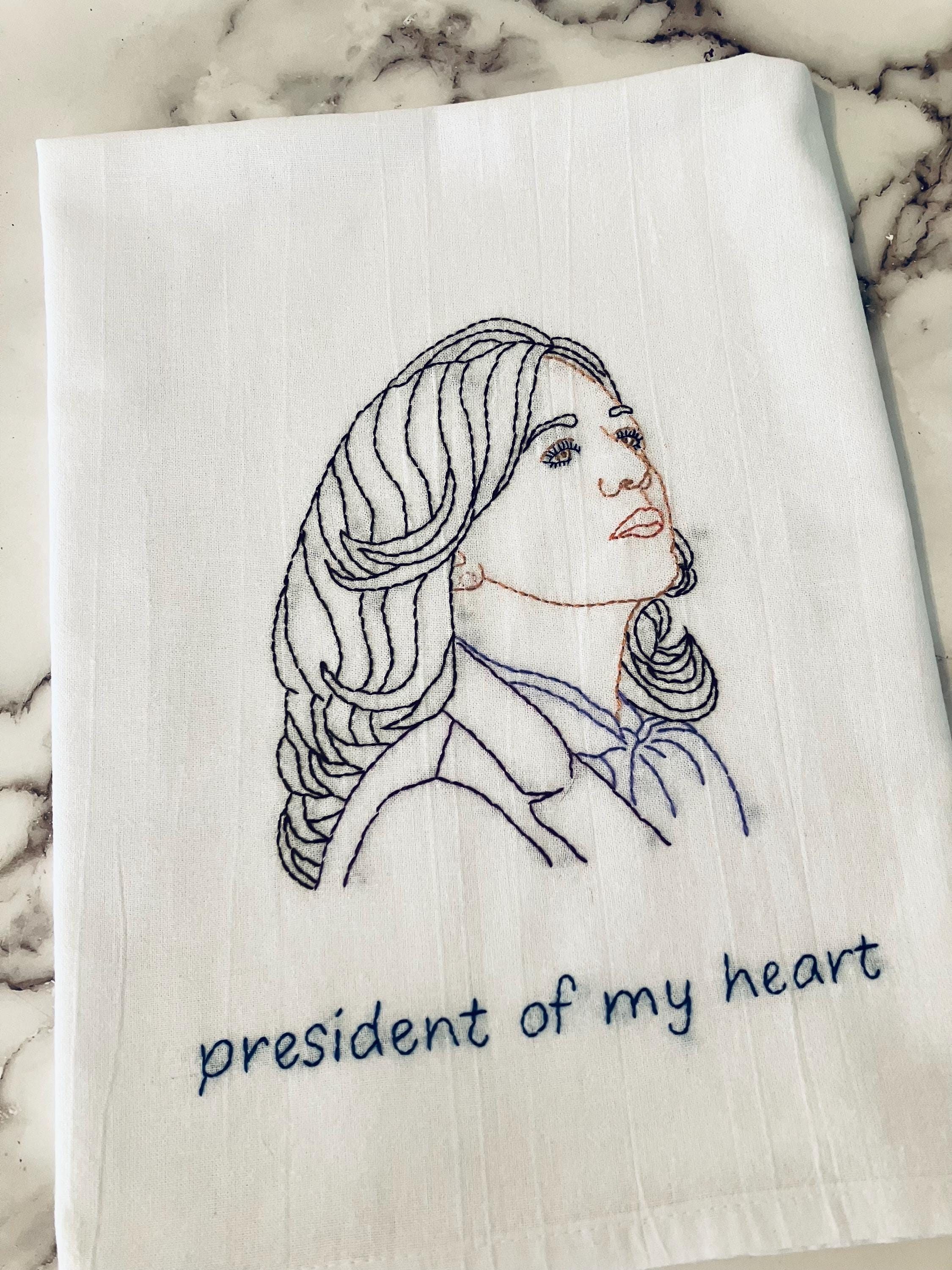 President of my Heart Hand Embroidered Flour Sack Dish Towel - Thumbnail 4