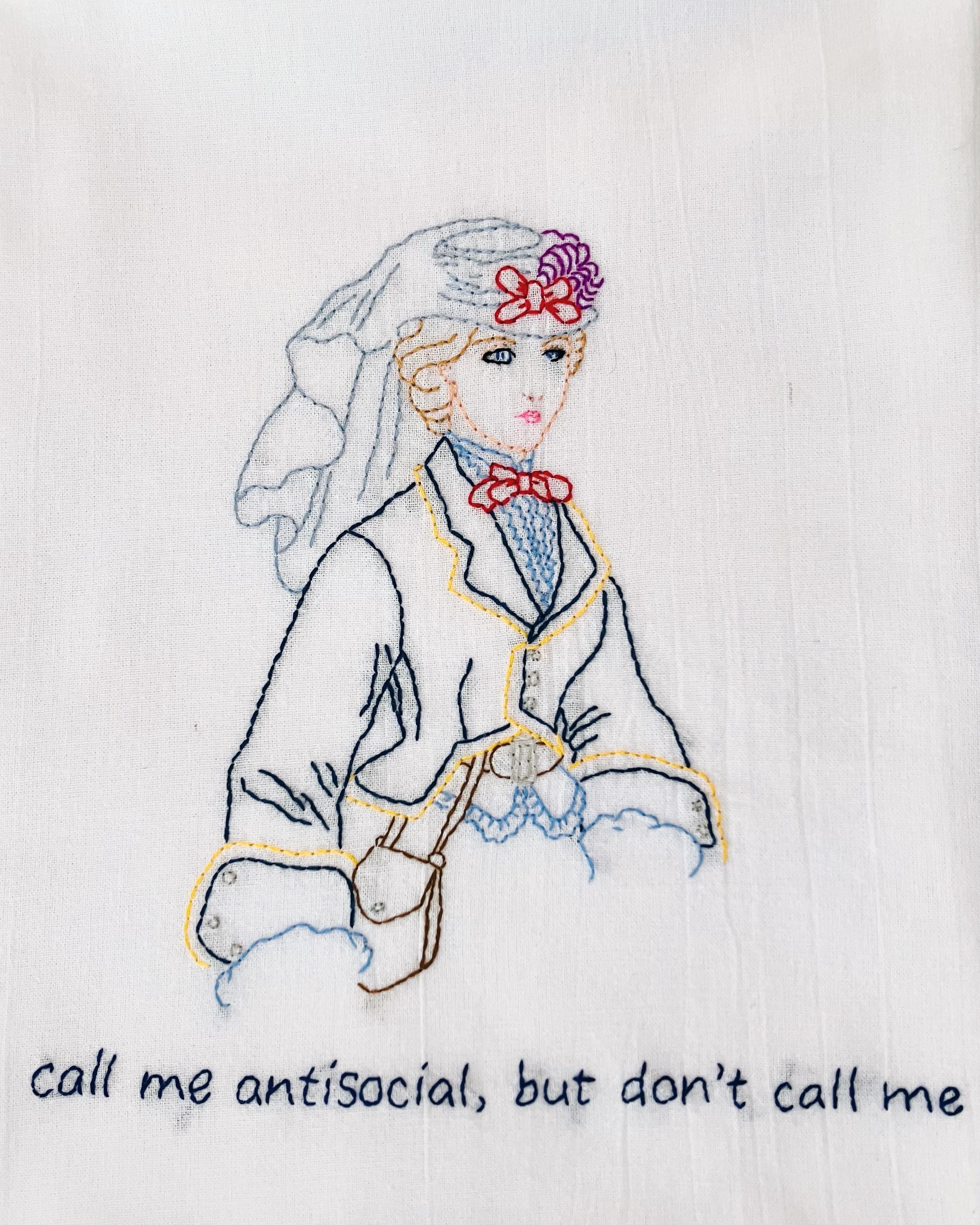 Antisocial Hand Embroidered Flour Sack Dish Towel 28x28 - Image 1