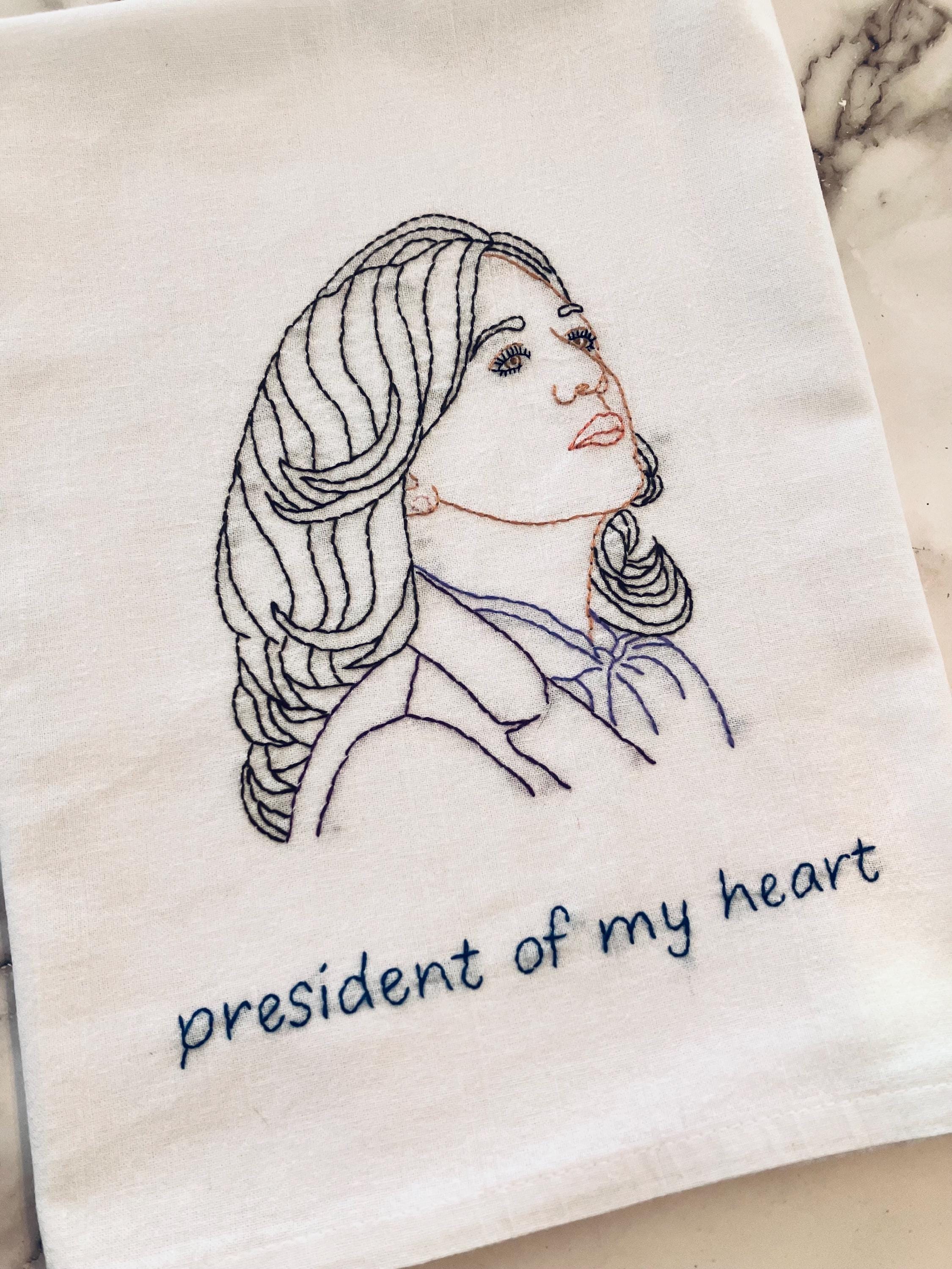 President of my Heart Hand Embroidered Flour Sack Dish Towel - Thumbnail 2