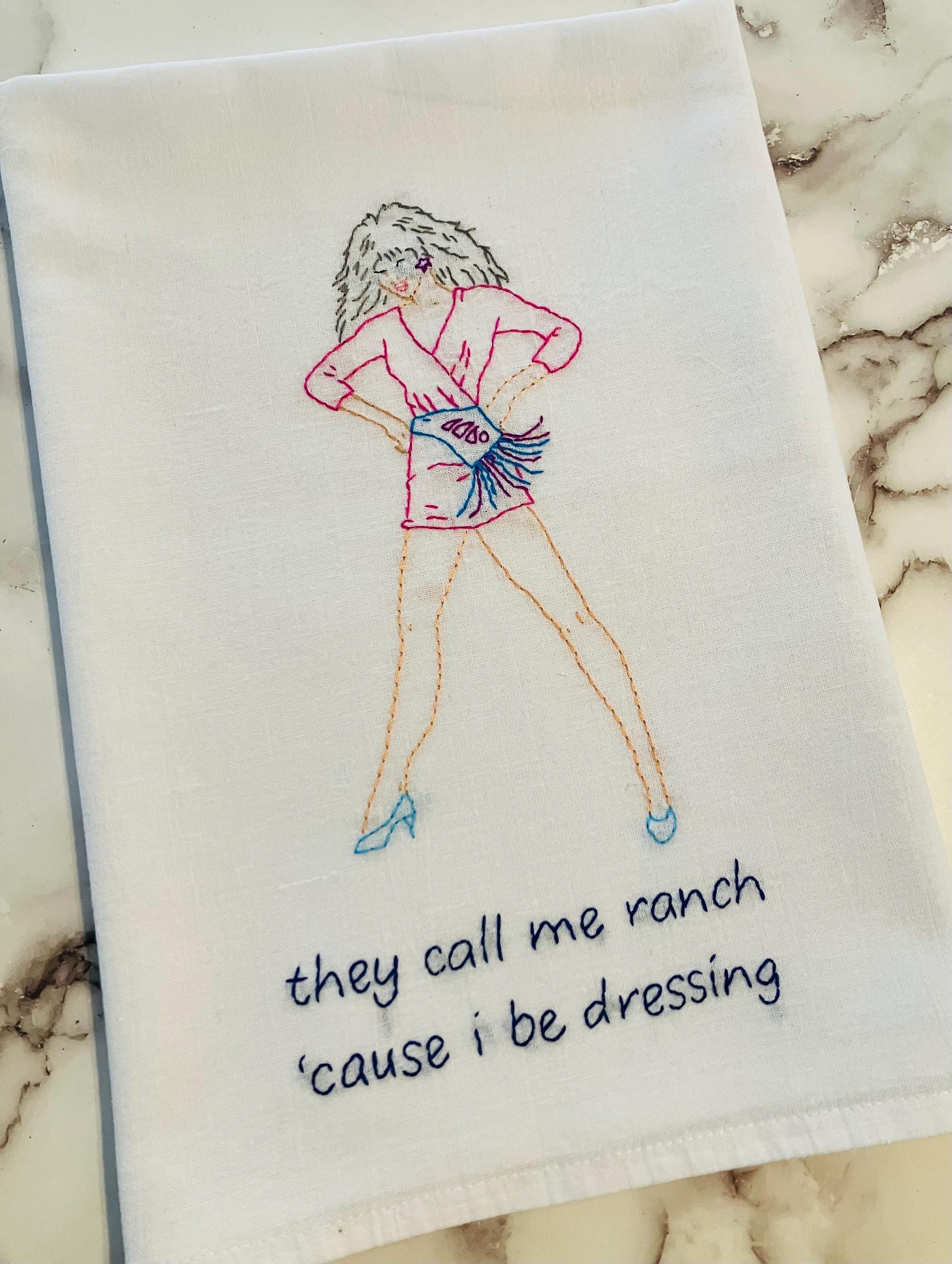 Ranch Dressing Hand Embroidered Flour Sack Dish Towel 28x28 - Thumbnail 5