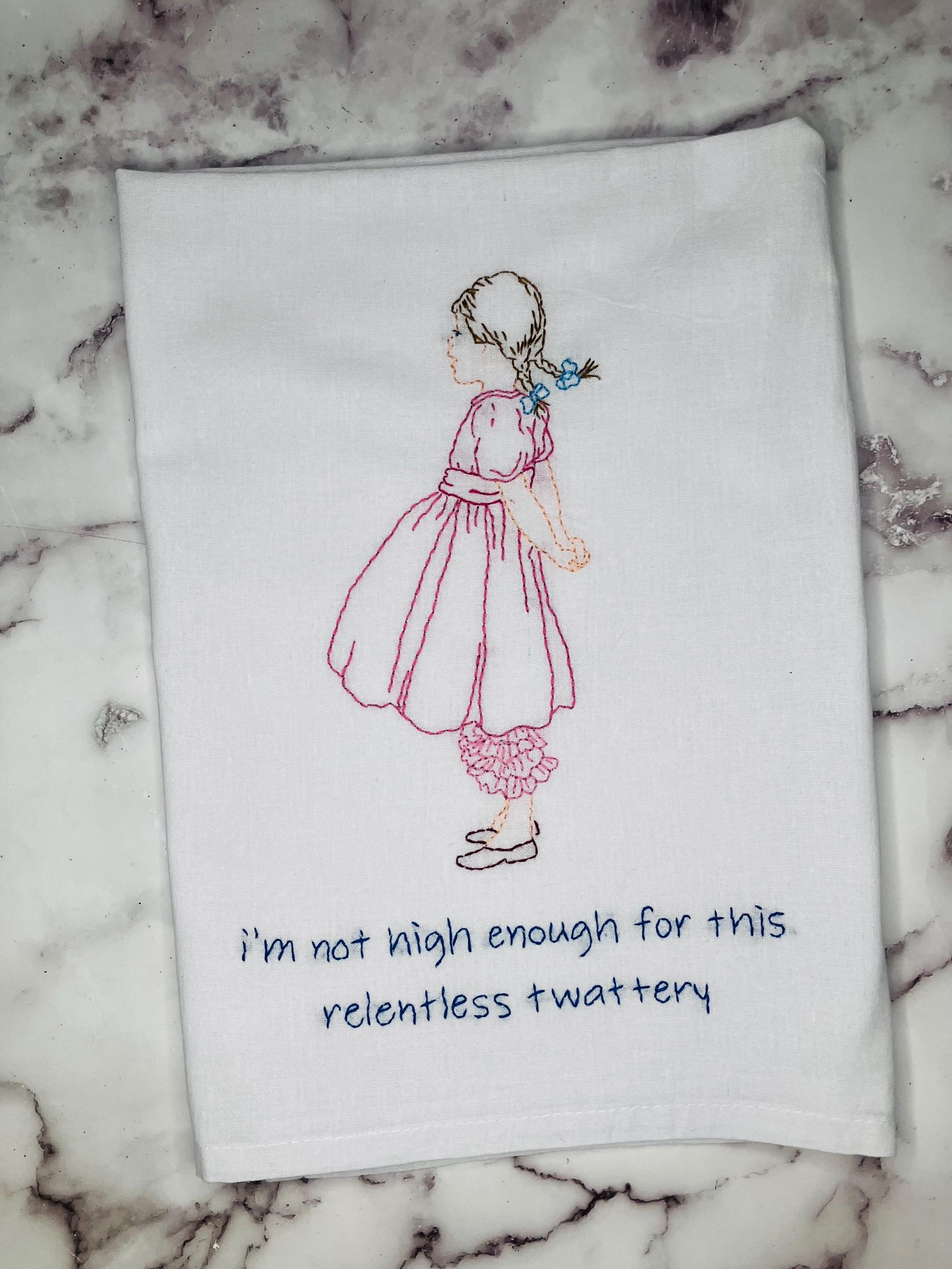 Relentless Twattery Hand Embroidered Flour Sack Dish Towel - Thumbnail 2