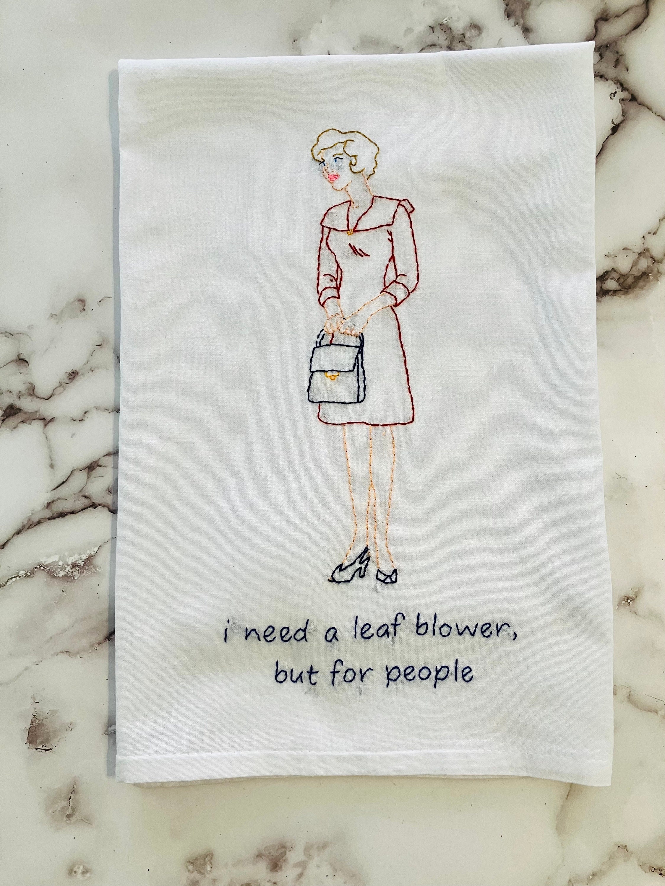 Leaf Blower Hand Embroidered Flour Sack Dish Towel 28x28 - Thumbnail 2