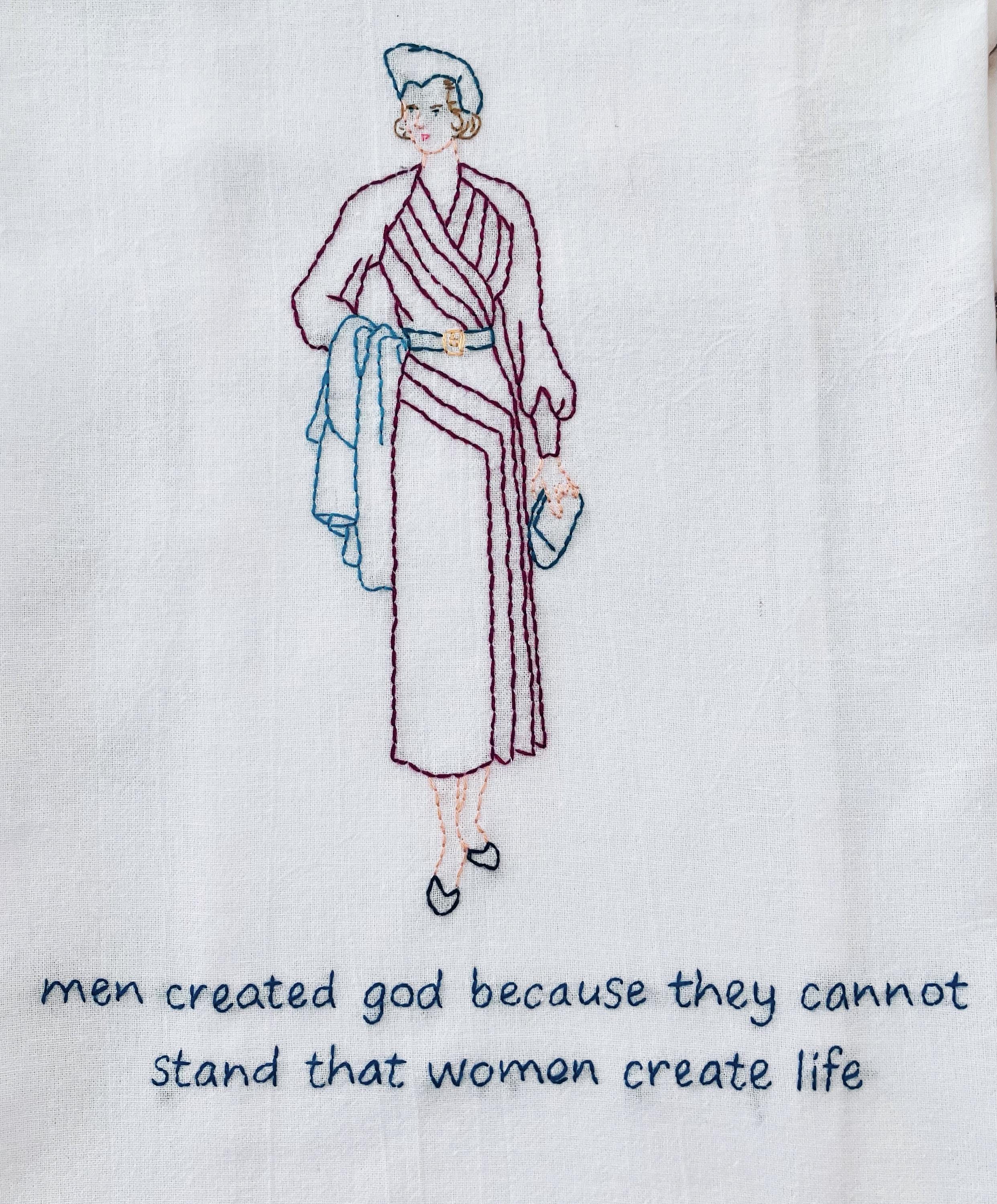 Women Create Life Hand Embroidered Flour Sack Dish Towel
