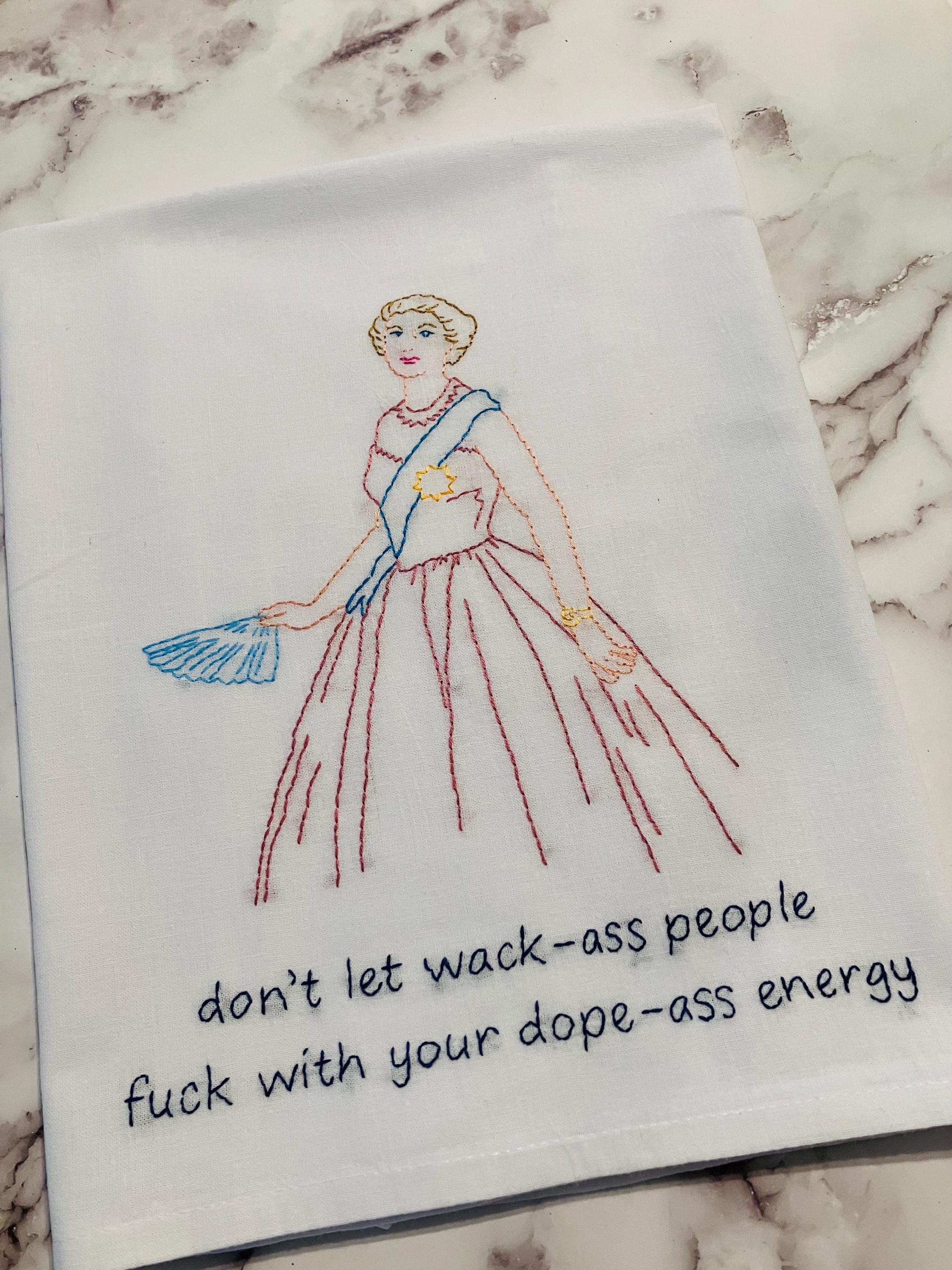 Dope-a55 Energy Hand Embroidered Flour Sack Dish Towel - Thumbnail 2