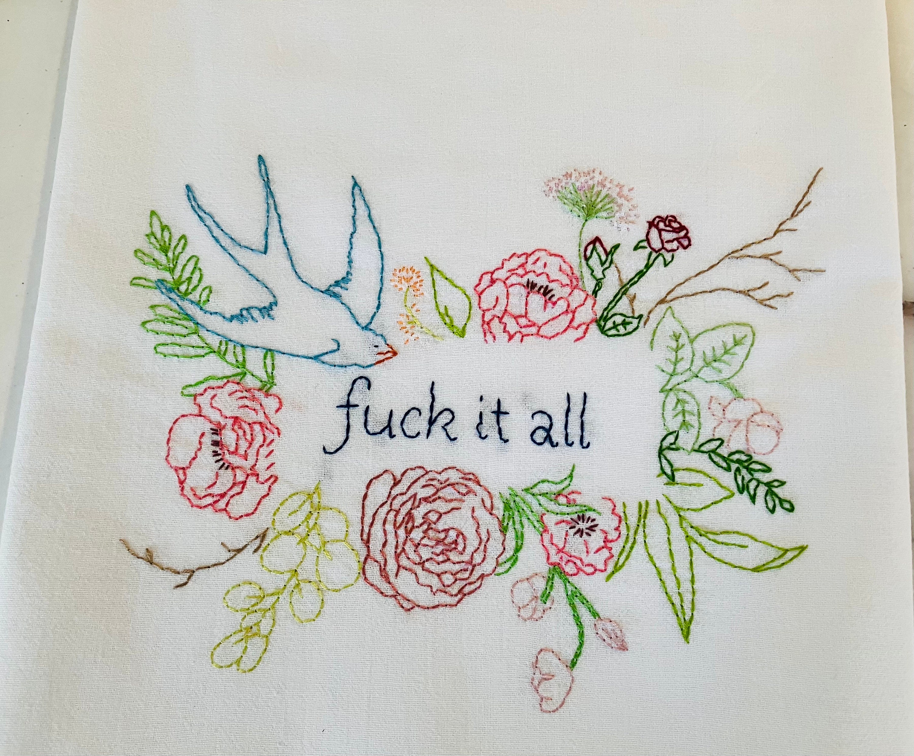 F@ck It All Hand Embroidered Flour Sack Dish Towel 28x28 - Thumbnail 4