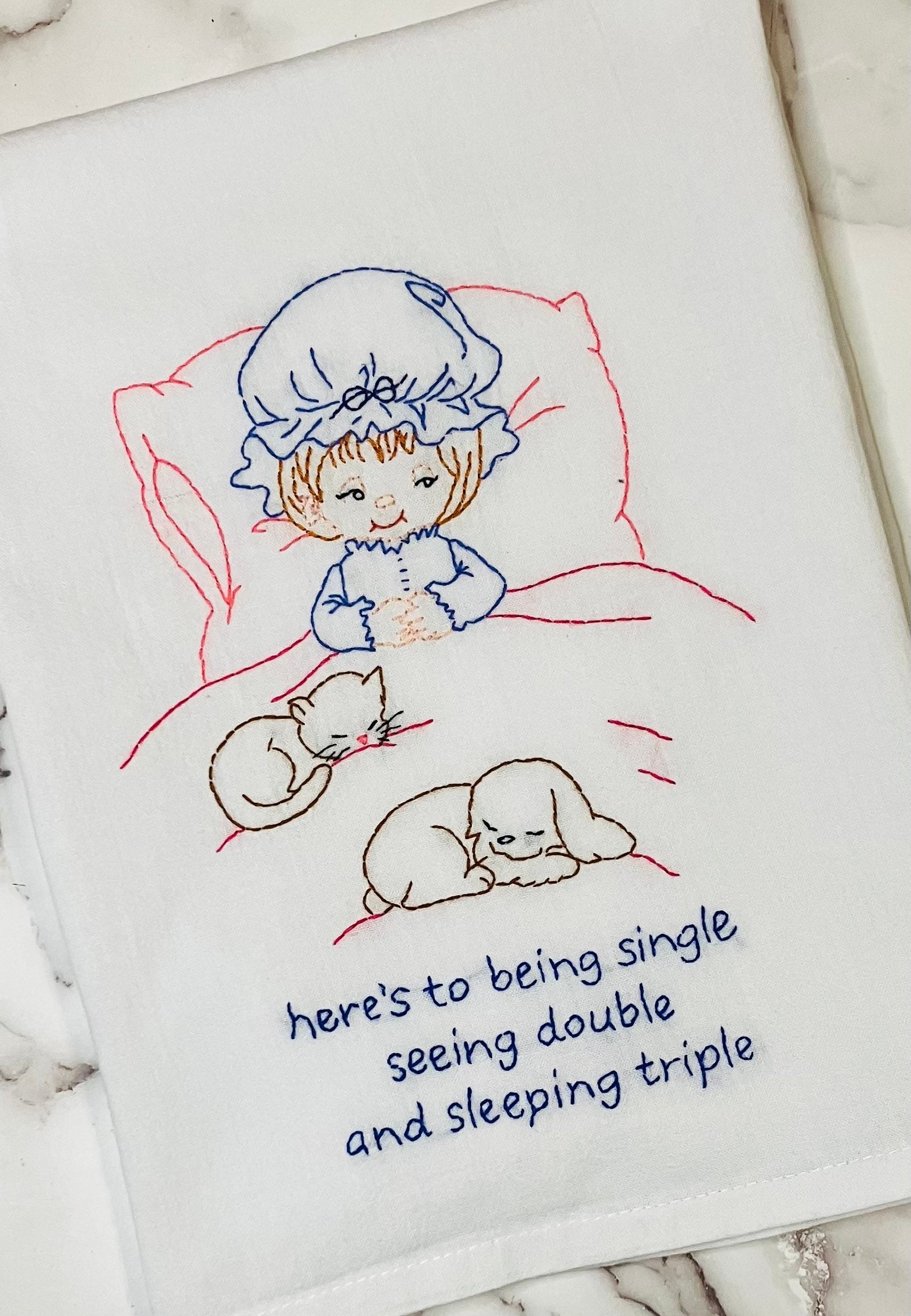 Toast to Being Single Hand Embroidered Flour Sack Dish Towel - Thumbnail 2