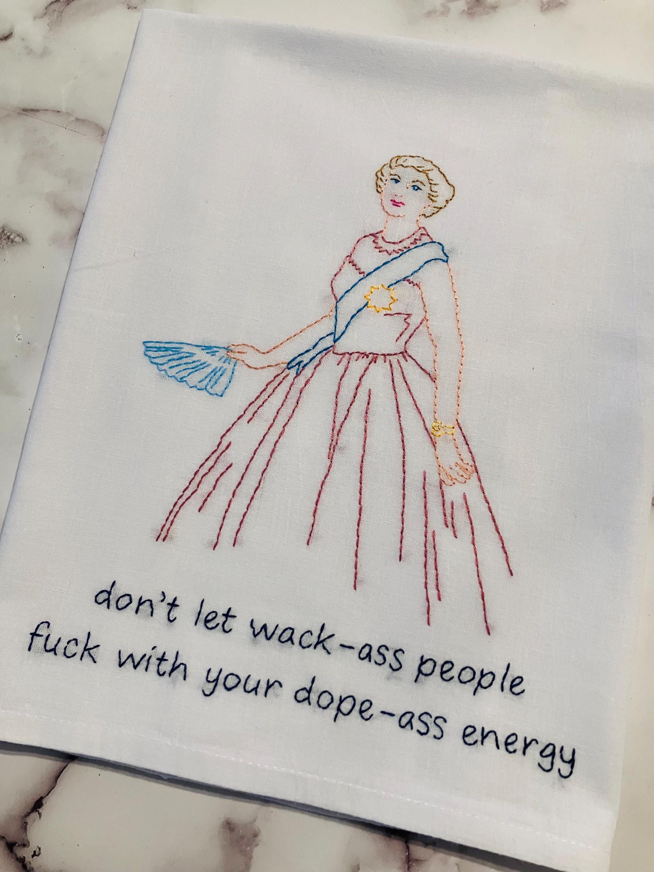 Dope-a55 Energy Hand Embroidered Flour Sack Dish Towel - Thumbnail 5