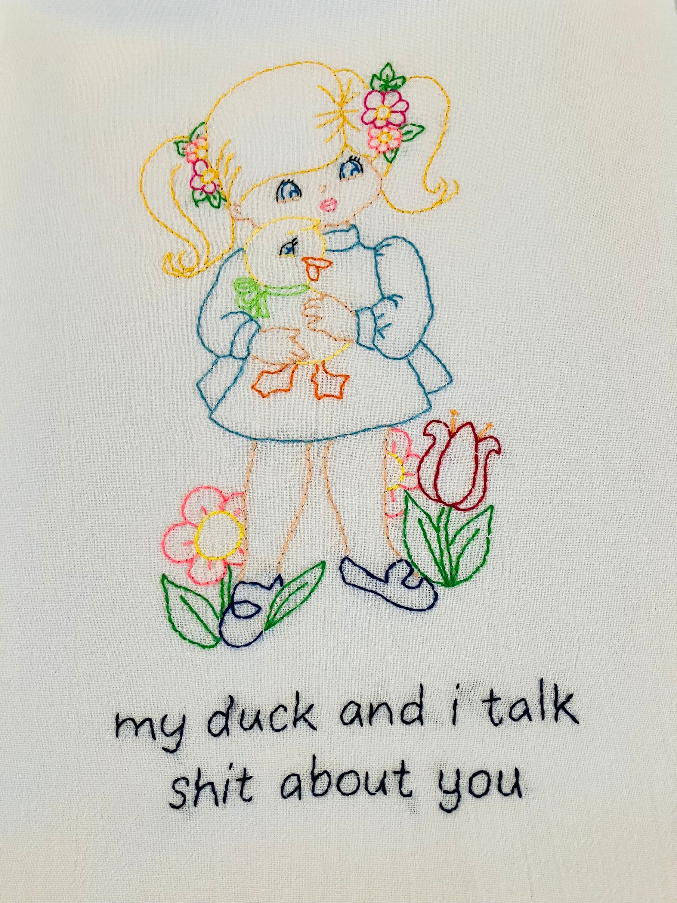 My Duck Hand Embroidered Flour Sack Dish Towel 28x28 - Thumbnail 5
