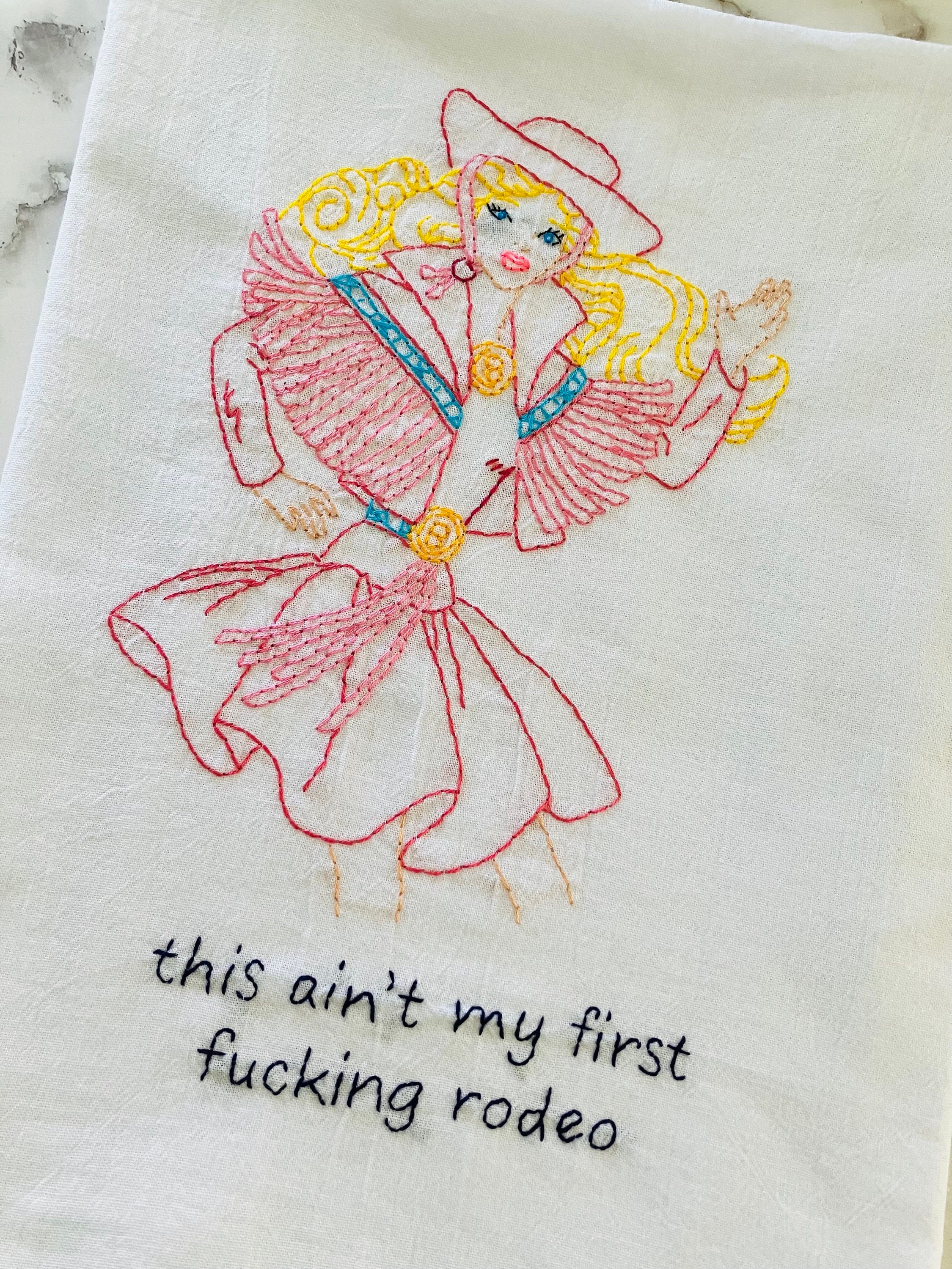 First Rodeo Hand Embroidered Flour Sack Dish Towel 28 x 28 - Thumbnail 2