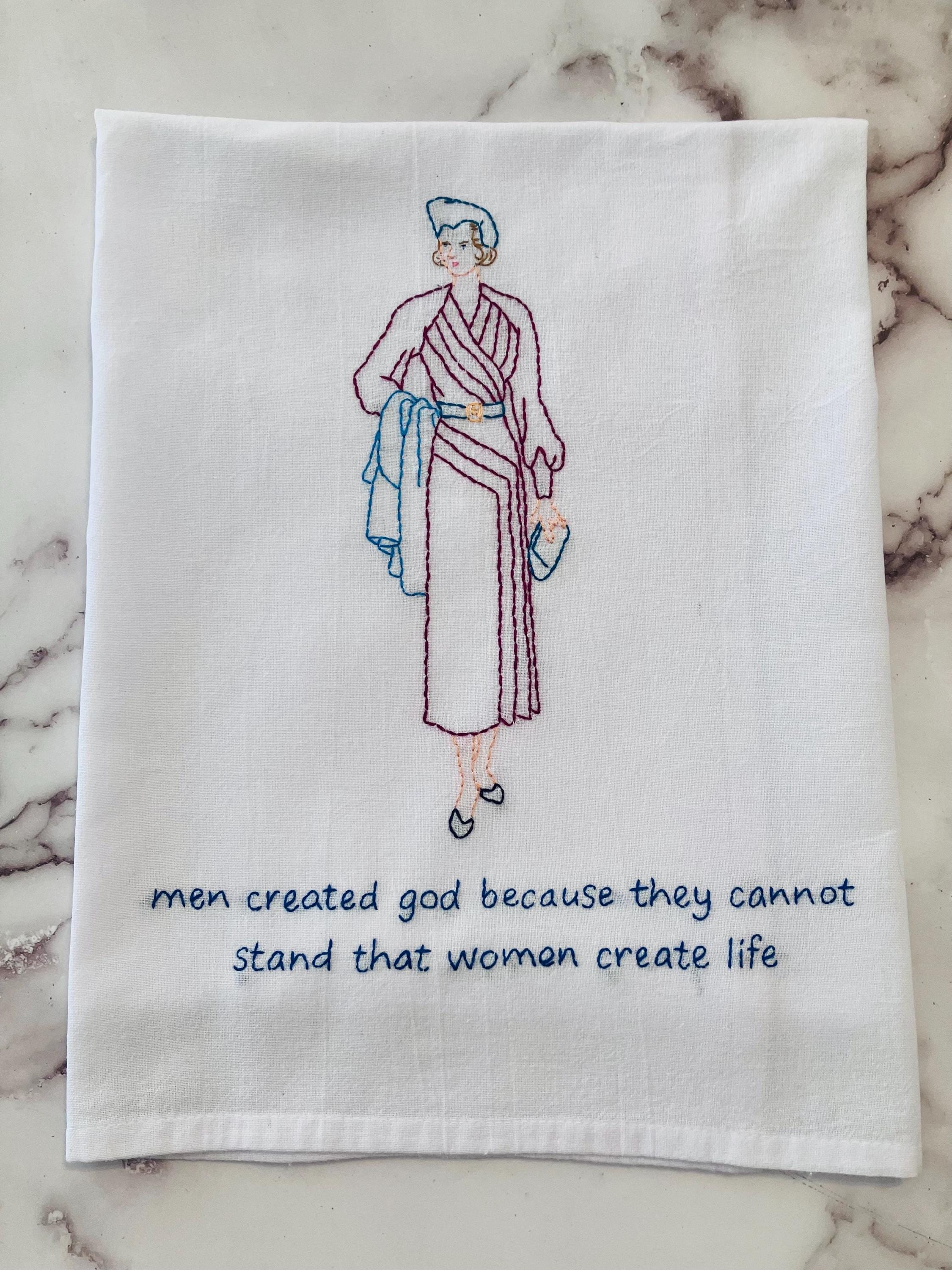 Women Create Life Hand Embroidered Flour Sack Dish Towel - Thumbnail 3