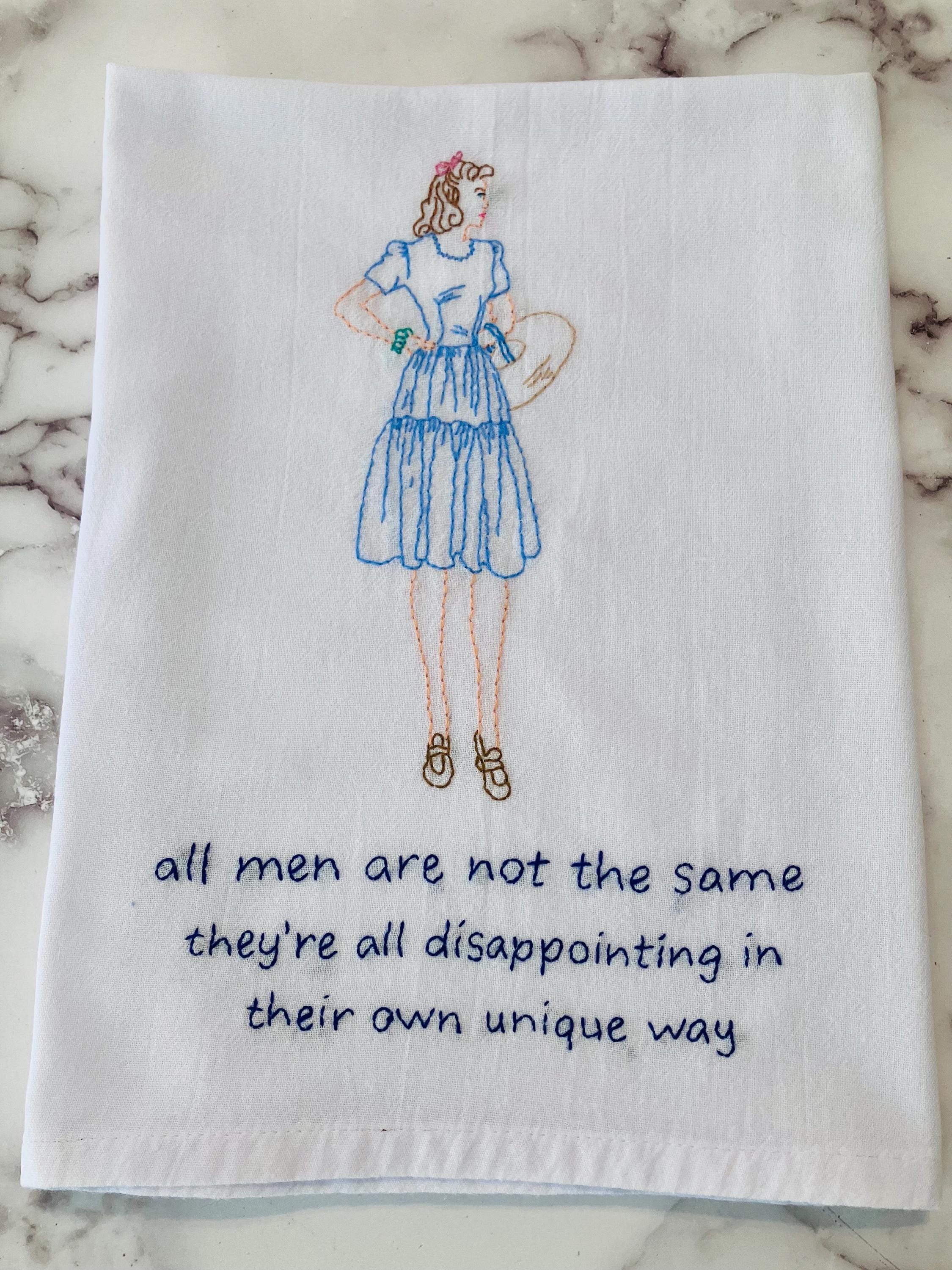 All Men Hand Embroidered Flour Sack Dish Towel 28x28 - Thumbnail 3