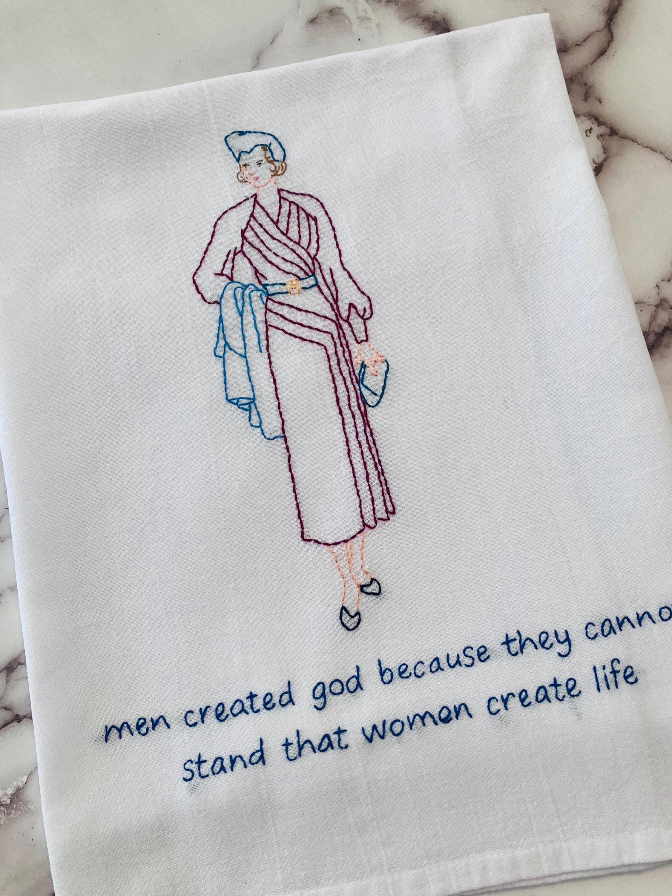 Women Create Life Hand Embroidered Flour Sack Dish Towel - Thumbnail 5