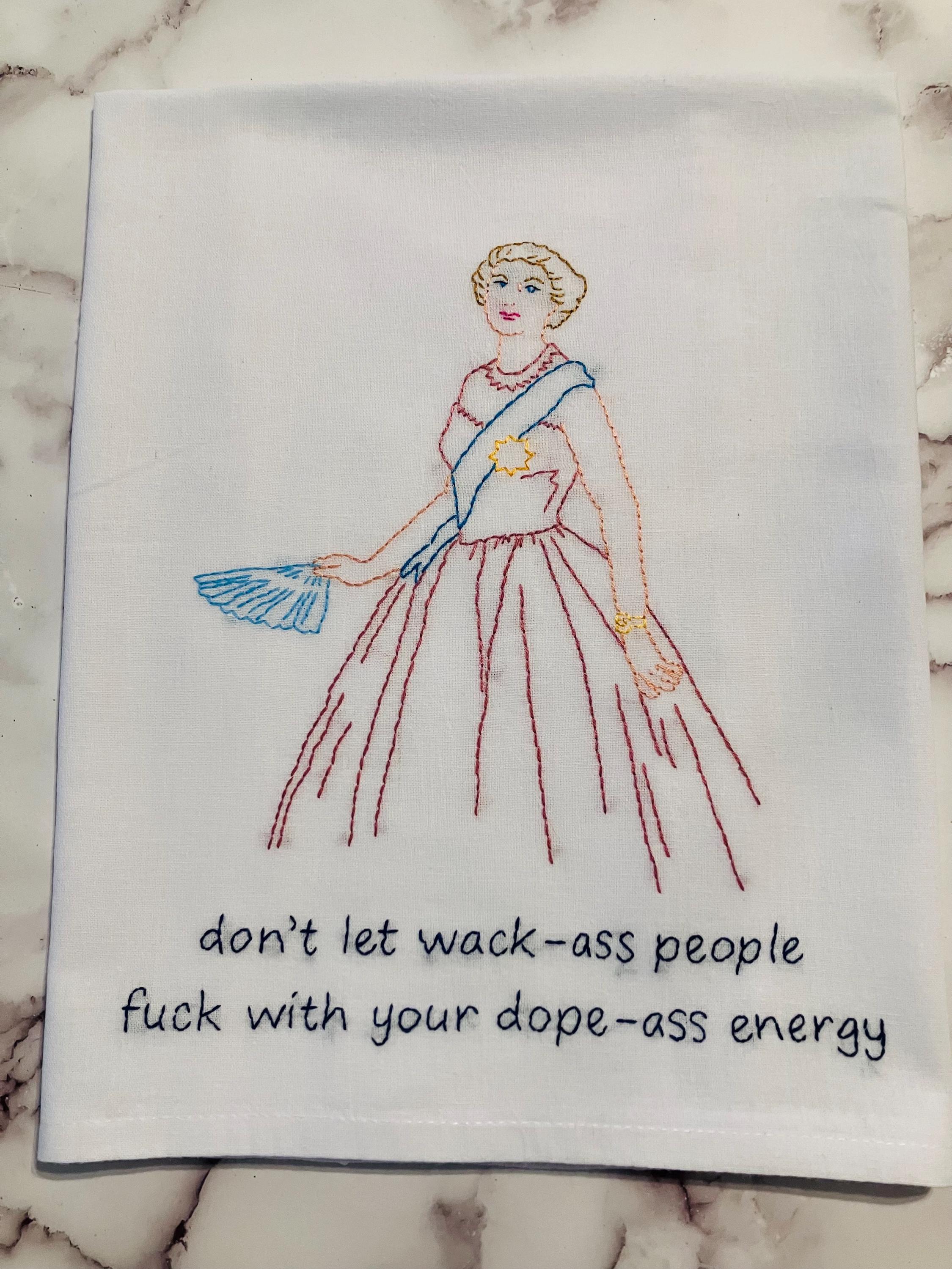 Dope-a55 Energy Hand Embroidered Flour Sack Dish Towel - Thumbnail 4
