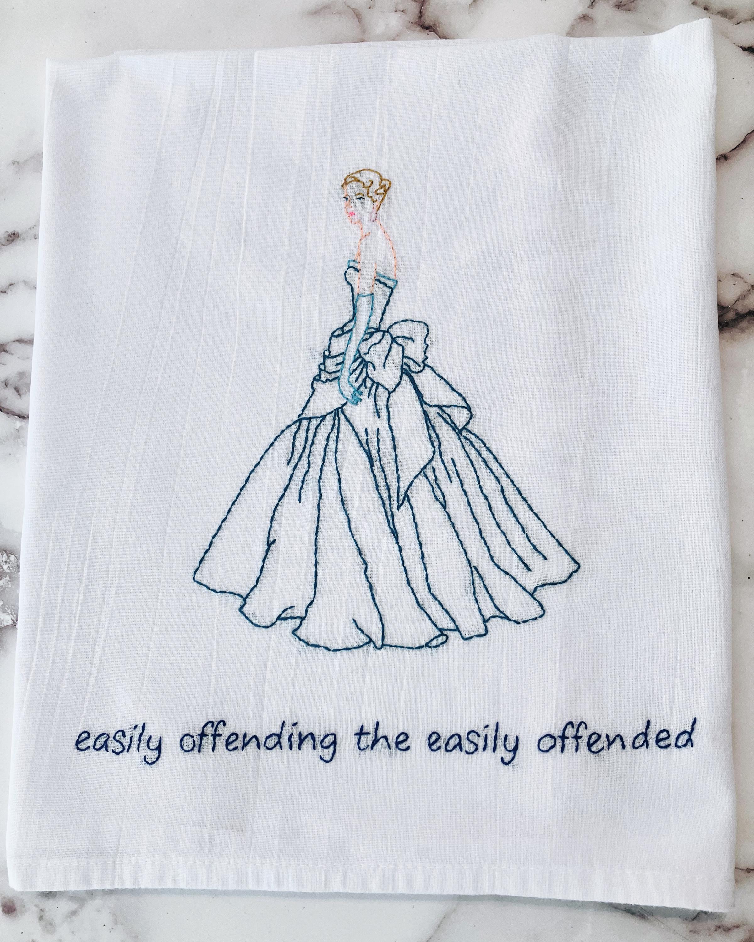 Easily Offended Hand Embroidered Flour Sack Dish Towel 28x28 - Image 1