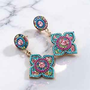 Pendientes Boho Coloridos, Mosaico de Cuentas Étnico, Sin Níquel