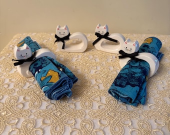 Vintage Leg Japan Cermic Cat Napkin Holders. Set of Four.