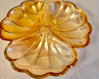 Marigold Carnival Iridescent Glass Divided Dish. Candy/ Nut Dish. Collectible.