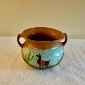 Red Clay Bean Pot. “Olla Frijolera” Handmolded and Handpainted