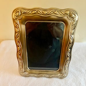 Vintage Antiqued Goldtone Floral Picture Frame. Ornate Rose Frame. Black Velour Backing.