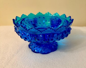 Fenton Blue Hobnail Glass Candle Holder Pedistal Bowl.