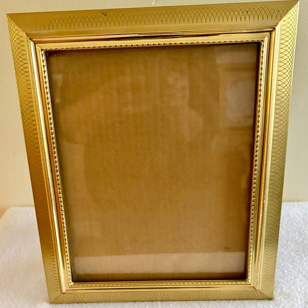 Vintage Fetco Gold Picture Frame. 10 by 12 Engraved Goldtone Frame. Wall Mount or Tabletop, Vertical/ Horizontal.