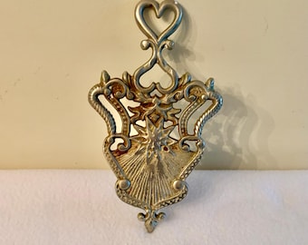 Vintage Cast Iron Trivet, Silvertone with Ornate Pattern