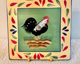 Country Rooster Wall Hanging Trivet Tile by Provence Baum Bros Style and Eyes.