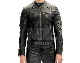 Handmade Waxed Cowhide Leather Jacket: Men's Bomber Style