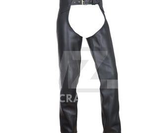 Men's Leather Biker Distressed Thermal Lined 4 Pocket Chaps