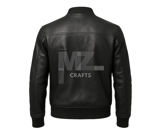 Genuine Black Cowhide Leather Bomber Jacket: MCM Style - Etsy