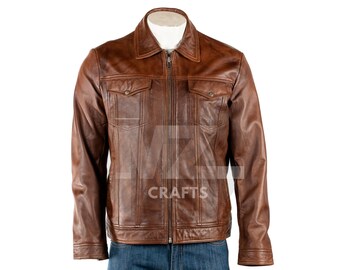 Handmade Waxed Cowhide Leather Jacket: Men's Bomber Style
