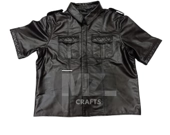 Men&#39;s Genuine Sheepskin Leather Half Sleeve Shirt