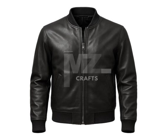 【C.E/CAVEMPT】LEATHER/NYLON BOMBER Jacket Genuine Black Cowhide Leather Bomber Jacket: MCM Style - Etsy