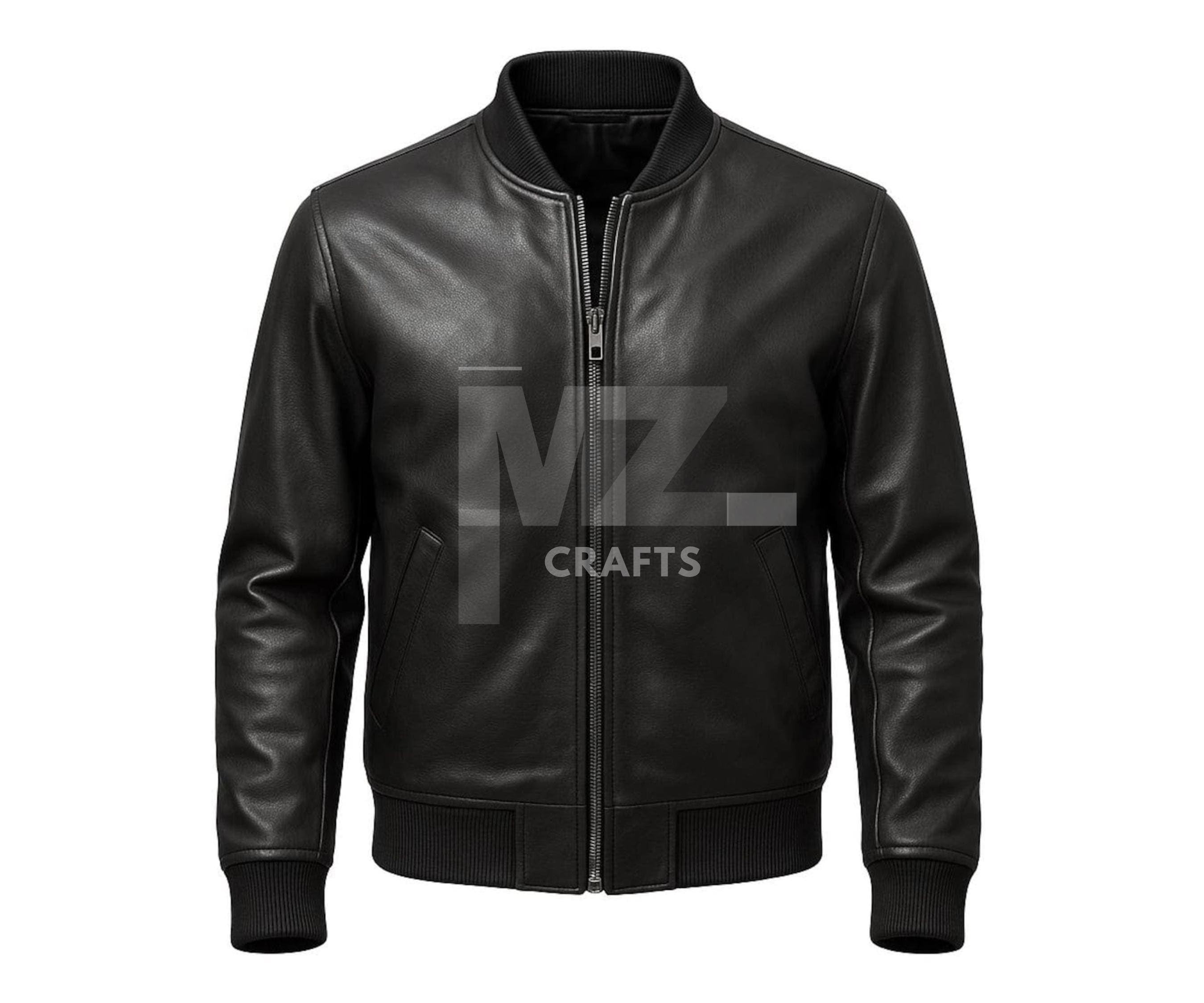 Genuine Black Cowhide Leather Bomber Jacket: MCM Style - Etsy