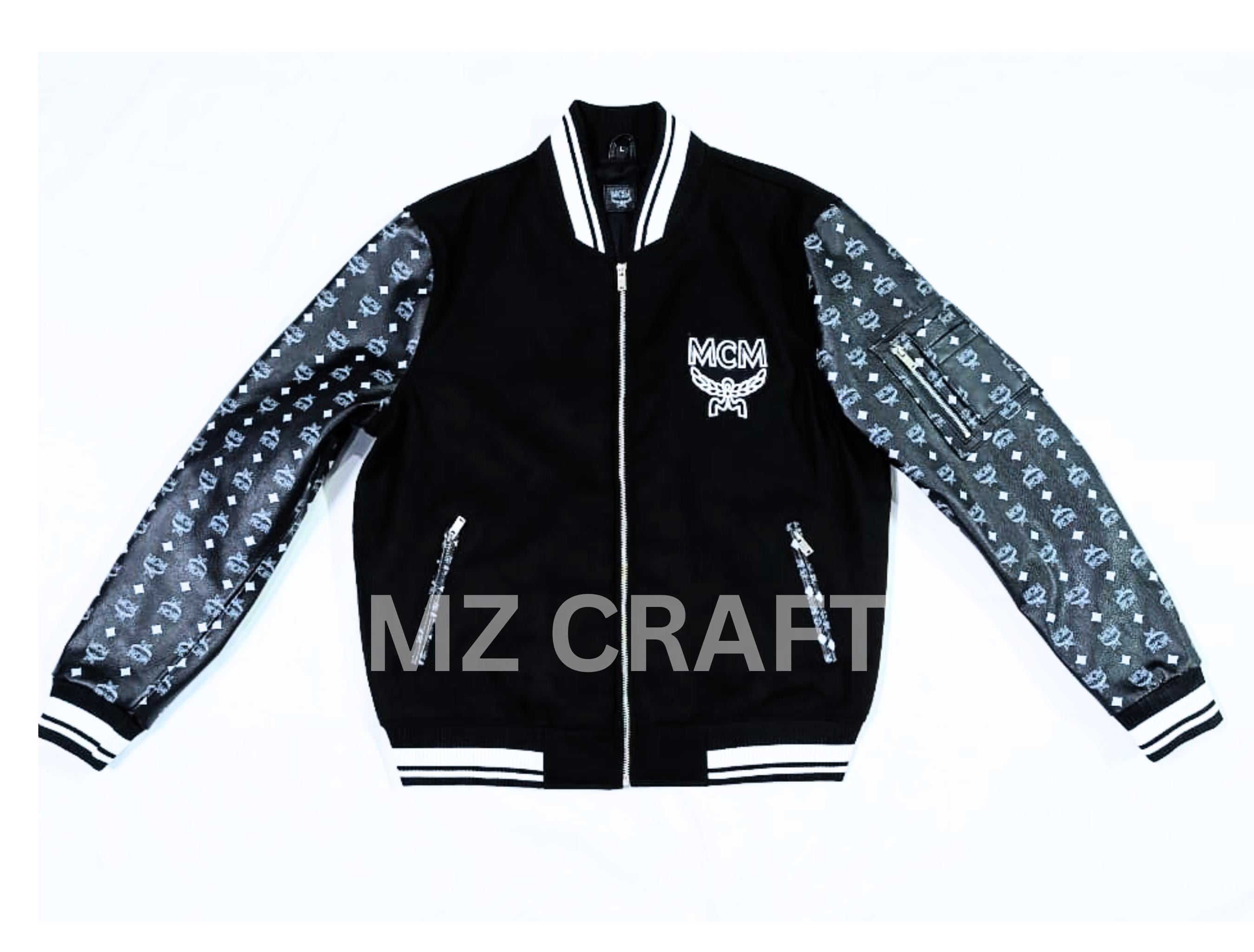 Men's Black Cowhide Leather MCM Bomber Jacket