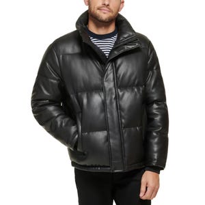 Handmade Genuine Sheepskin Leather Puffer Jacket: Men&#39;s Black Bomber