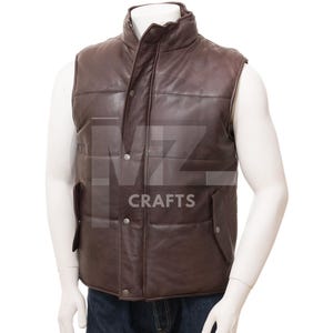 Handmade Waxed Sheepskin Leather Biker Vest - Vintage Brown