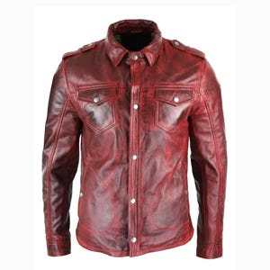 Handmade Goat Suede Leather Trucker Shirt: Men&#39;s Western Style