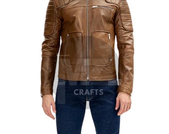 Handmade Waxed Cowhide Leather Jacket: Men's Bomber Style