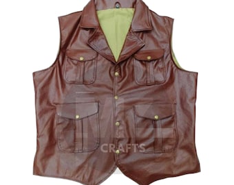 Men Western Genuine Buffalo Leather Waistcoat