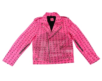 Men's MCM Pink Leather Biker Jacket - Visetos Pattern