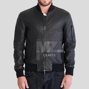 Chaqueta bomber de piel de vacuno auténtica negra para hombre, chaqueta bomber para hombre, chaqueta de invierno para hombre, chaqueta universitaria para hombre, chaqueta de cartero para hombre,