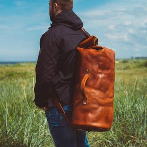 military leather Duffle bag, pack and go , leather traval