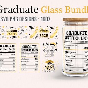 Lot Svg/PNG de la promotion 2025, Emballage Libbey de remise des diplômes, Verre de remise des diplômes 2025, Gobelet en verre de remise des diplômes, Cadeau de finissants, Fichier coupe Cricut