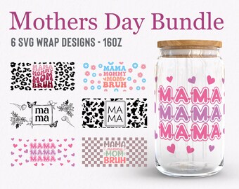 Mothers Day Glass Can Bundle, Libbey Glass SVG Bundle, Mothers Day Libbey Glass Wrap, Mom Glass Cup Svg, Gift For Mom, Cricut, Sublimation