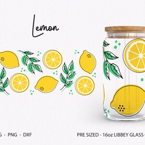 Papier d'emballage en verre au citron, Coupe en verre au citron, Emballages en verre Libbey au citron, Designs SVG Libbey Glass 16 oz, SVG en verre de canette de citron Libbey d'été, Coupe en verre à fruits